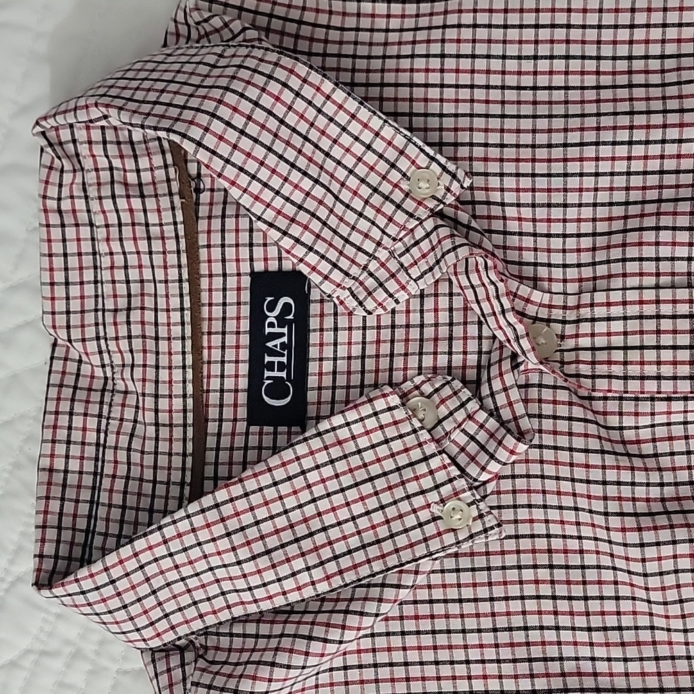 CHAPS Mens Red & Black Plaid Long Sleeve Casual Button Up Shirt Size Large